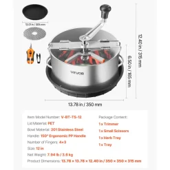 VEVOR Manual Bud Leaf Trimmer, 12 in Reaper Bowl Bud Trimmer with Stainless Steel Blades, Visual Cutting , Wet & Dry Hydroponic Cutting Machine with Tray, Twisted Spin Cut for Plant Buds Flowers
