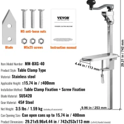 VEVOR Manual Can Opener, Sturdy Table-Mounted Opener for Big Cans, Durable with Stand, Height-Adjustable Professional Bottle Opener, Suitable for Cans Up to 15.7" High, Ideal for Restaurants, Hotel