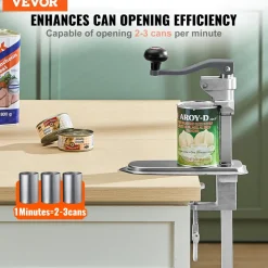VEVOR Manual Can Opener, Sturdy Table-Mounted Opener for Big Cans, Durable with Stand, Height-Adjustable Professional Bottle Opener, Suitable for Cans Up to 15.7