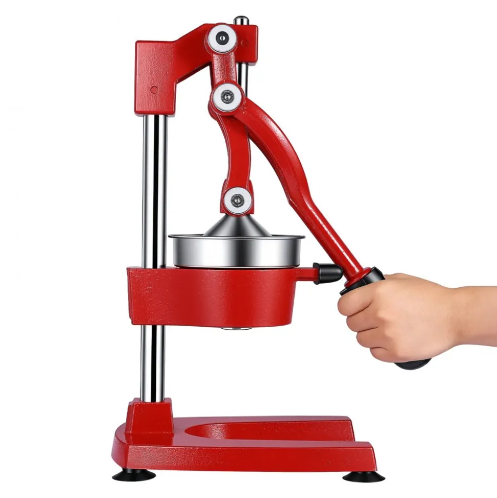 VEVOR Manual Citrus Juicer, 15" Tall Hand Press Orange Juicer, Manual Fresh Juice Extractor for Lemon Pomegranate Grapefruit, Heavy-Duty Cast Iron, Easy to Clean, Home & Commercial Use, Red