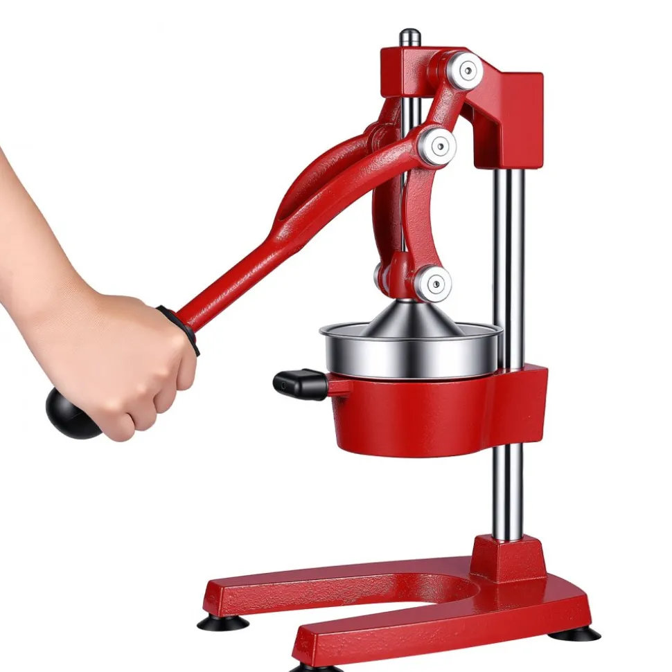 VEVOR Manual Citrus Juicer, 15" Tall Hand Press Orange Juicer, Manual Fresh Juice Extractor for Lemon Pomegranate Grapefruit, Heavy-Duty Cast Iron, Easy to Clean, Home & Commercial Use, Red