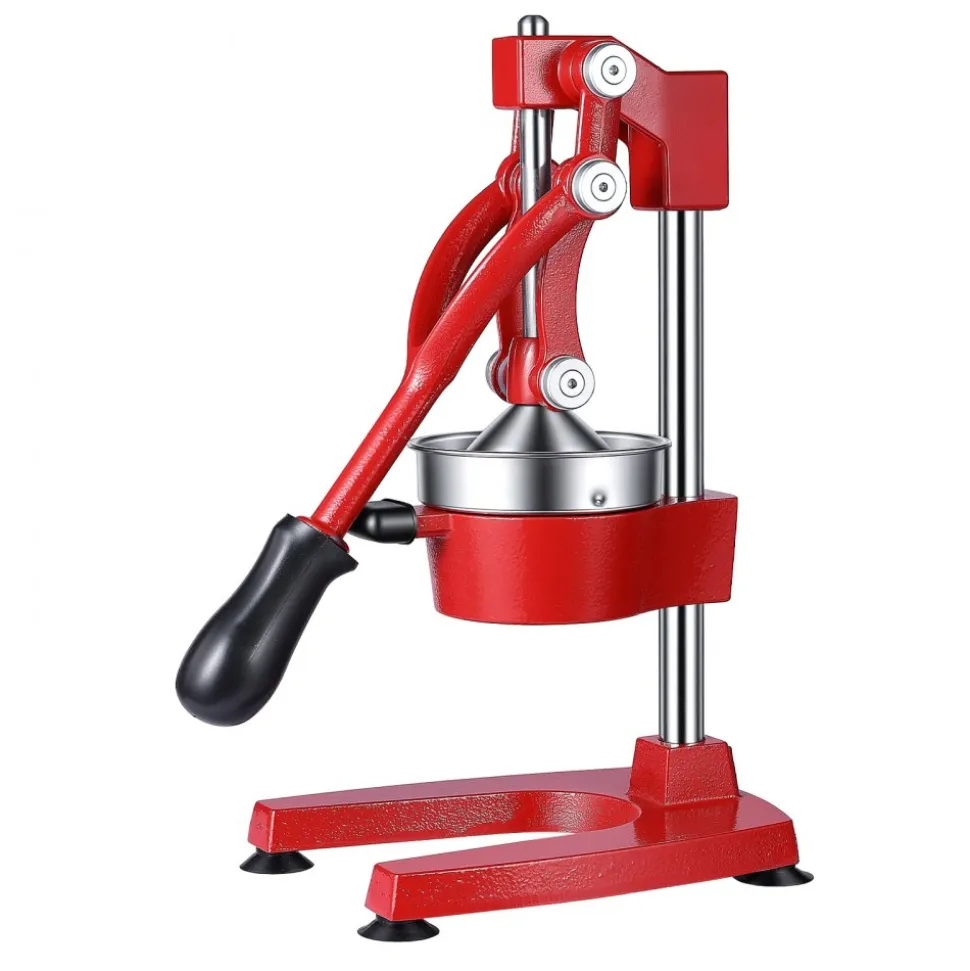 VEVOR Manual Citrus Juicer, 15" Tall Hand Press Orange Juicer, Manual Fresh Juice Extractor for Lemon Pomegranate Grapefruit, Heavy-Duty Cast Iron, Easy to Clean, Home & Commercial Use, Red