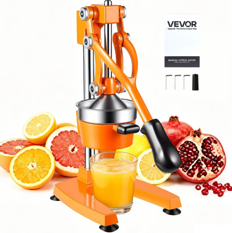 VEVOR Manual Citrus Juicer, 15" Tall Hand Press Orange Juicer, Manual Fresh Juice Extractor for Lemon Pomegranate Grapefruit, Heavy-Duty Cast Iron, Easy to Clean, Home & Commercial Use, Orange