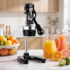 VEVOR Manual Citrus Juicer, 19" Tall Hand Press Oranges Juicer, Manual Fresh Juice Extractor for Lemon Pomegranate Grapefruit, Heavy-Duty Cast Iron, Easy to Clean, Home & Commercial Use, Black