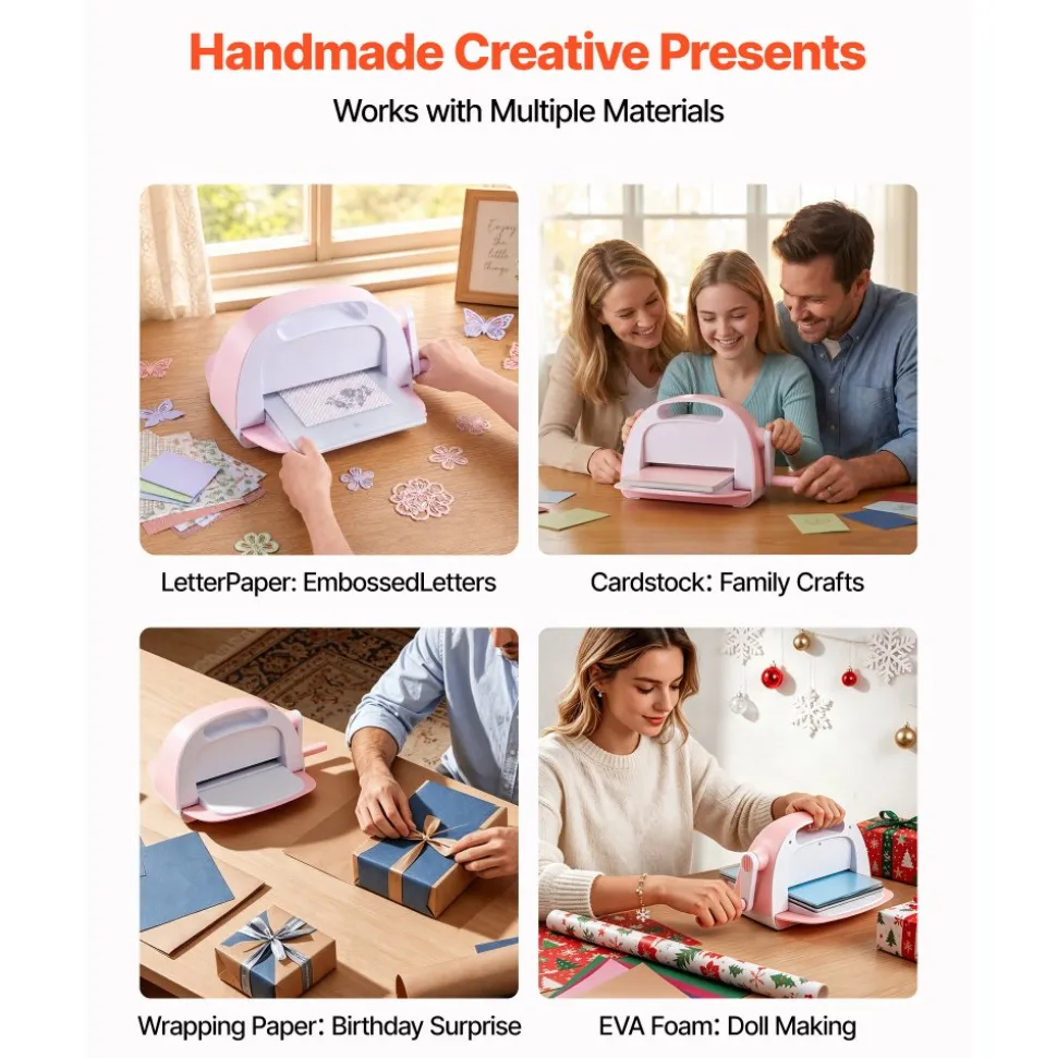 VEVOR Manual Die Cutting and Embossing Machine, 9" Opening, Portable Die Cut Machine with Cutting Plates, Ergonomic Handle, Easy to Store, for Arts and Crafts, Scrapbooking, Card Making, Crafting