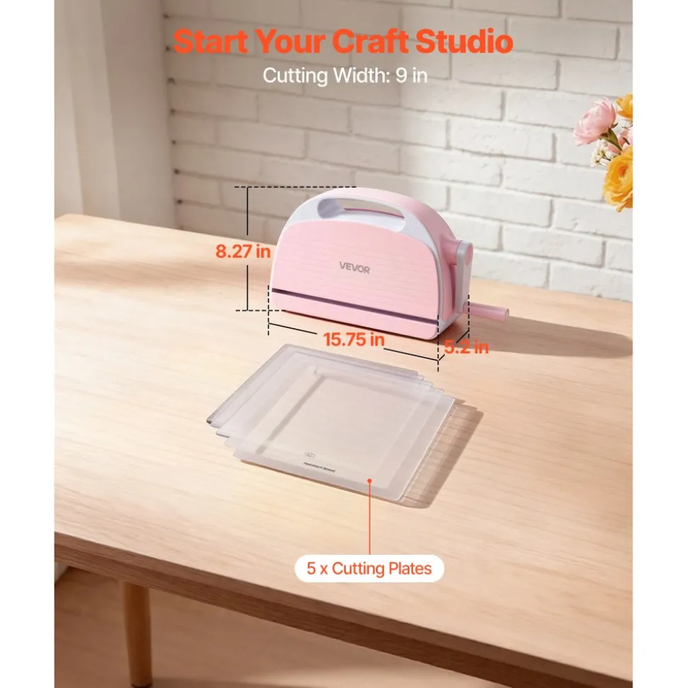 VEVOR Manual Die Cutting and Embossing Machine, 9" Opening, Portable Die Cut Machine with Cutting Plates, Ergonomic Handle, Easy to Store, for Arts and Crafts, Scrapbooking, Card Making, Crafting