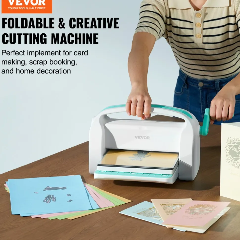 VEVOR Manual Die Cutting & Embossing Machine, Portable Cut Machines, 9 inch Opening Scrapbooking Machine Full Kit Included, For Arts & Crafts, Scrapbooking, Card Making and Crafting, White