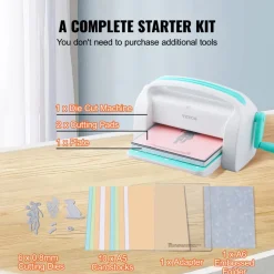 VEVOR Manual Die Cutting & Embossing Machine, Portable Cut Machines, 9 inch Opening Scrapbooking Machine Full Kit Included, For Arts & Crafts, Scrapbooking, Card Making and Crafting, White