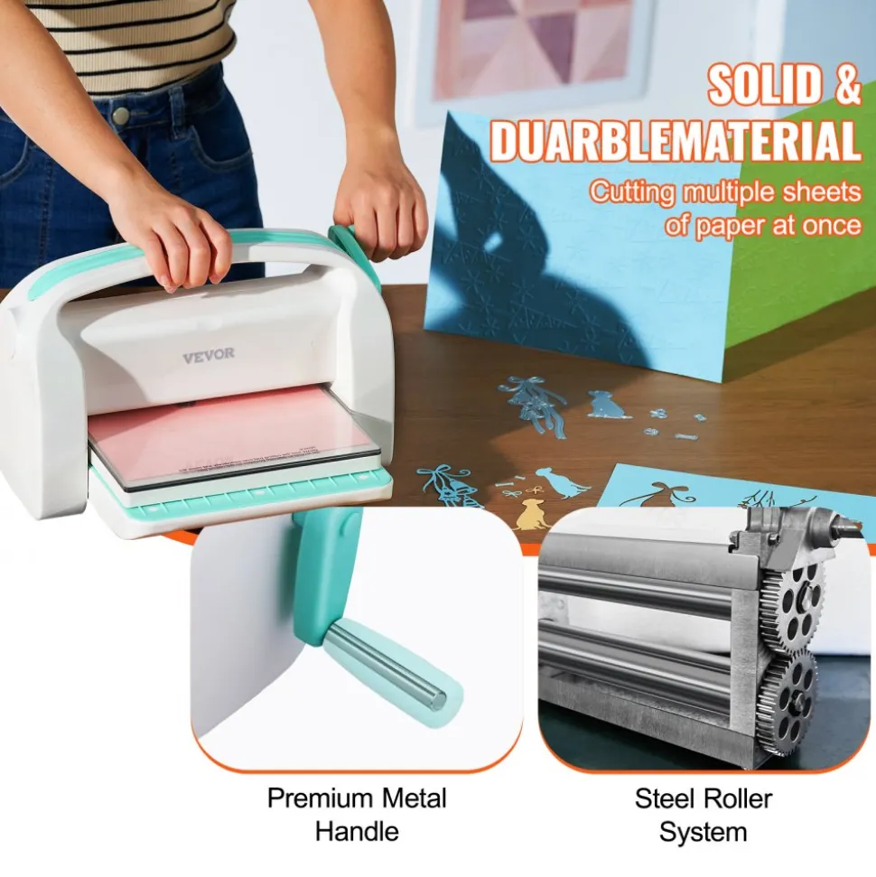 VEVOR Manual Die Cutting & Embossing Machine, Portable Cut Machines, 9 inch Opening Scrapbooking Machine Full Kit Included, For Arts & Crafts, Scrapbooking, Card Making and Crafting, White