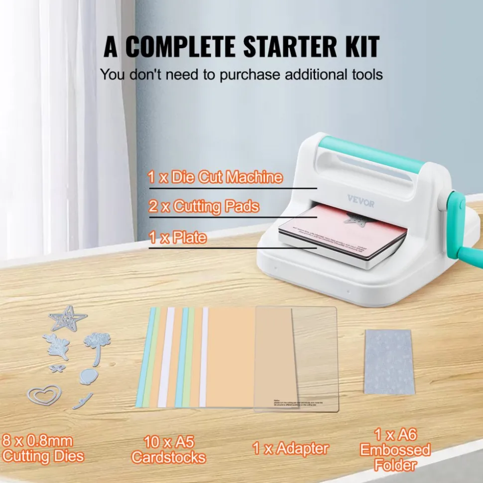 VEVOR Manual Die Cutting & Embossing Machine, Portable Cut Machines, 6 inch Opening Scrapbooking Machine Full Kit Included, For Arts & Crafts, Scrapbooking, Card Making and Crafting, White