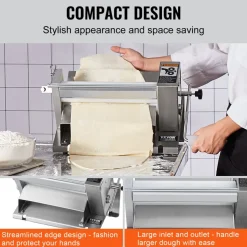 VEVOR Manual Dough Sheeter Machine, Puff Pastry Sheeter and Fondant Roller, Removable Handle, Panel, Roller for Easy Cleaning, Max 1/2 inch Adjustable Thickness, for Home or Small Commercial Kitchens