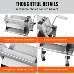 VEVOR Manual Dough Sheeter Machine, Puff Pastry Sheeter and Fondant Roller, Removable Handle, Panel, Roller for Easy Cleaning, Max 1/2 inch Adjustable Thickness, for Home or Small Commercial Kitchens