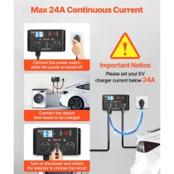 VEVOR Manual EV Charging Switch, NEMA 10-30, Splitter Switch for Dryer & EV, 24A Max 240V Manual Power Distribution with Circuit Breaker, Real-Time Display, Hand-Operated Selector, Plug and Play, ETL