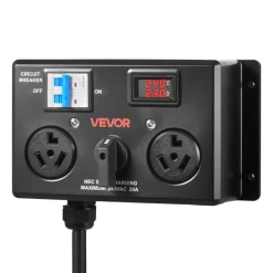 VEVOR Manual EV Charging Switch, NEMA 10-30, Splitter Switch for Dryer & EV, 24A Max 240V Manual Power Distribution with Circuit Breaker, Real-Time Display, Hand-Operated Selector, Plug and Play, ETL