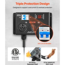 VEVOR Manual EV Charging Switch, NEMA 10-30, Splitter Switch for Dryer & EV, 24A Max 240V Manual Power Distribution with Circuit Breaker, Real-Time Display, Hand-Operated Selector, Plug and Play, ETL