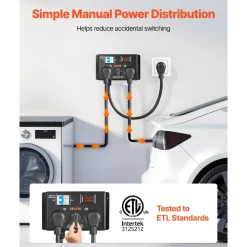 VEVOR Manual EV Charging Switch, NEMA 10-30, Splitter Switch for Dryer & EV, 24A Max 240V Manual Power Distribution with Circuit Breaker, Real-Time Display, Hand-Operated Selector, Plug and Play, ETL