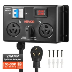 VEVOR Manual EV Charging Switch, NEMA 10-30, Splitter Switch for Dryer & EV, 24A Max 240V Manual Power Distribution with Circuit Breaker, Real-Time Display, Hand-Operated Selector, Plug and Play, ETL