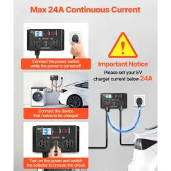 VEVOR Manual EV Charging Switch, NEMA 14-30P to 14-30R & 14-50R, Splitter Switch for Dryer & EV, 24A Max 240V Manual Power Distribution with Circuit Breaker, Hand-Operated Selector, Plug and Play, ETL