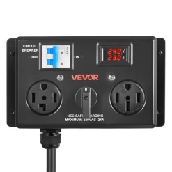 VEVOR Manual EV Charging Switch, NEMA 14-30P to 14-30R & 14-50R, Splitter Switch for Dryer & EV, 24A Max 240V Manual Power Distribution with Circuit Breaker, Hand-Operated Selector, Plug and Play, ETL