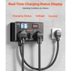 VEVOR Manual EV Charging Switch, NEMA 14-30P to 14-30R & 14-50R, Splitter Switch for Dryer & EV, 24A Max 240V Manual Power Distribution with Circuit Breaker, Hand-Operated Selector, Plug and Play, ETL