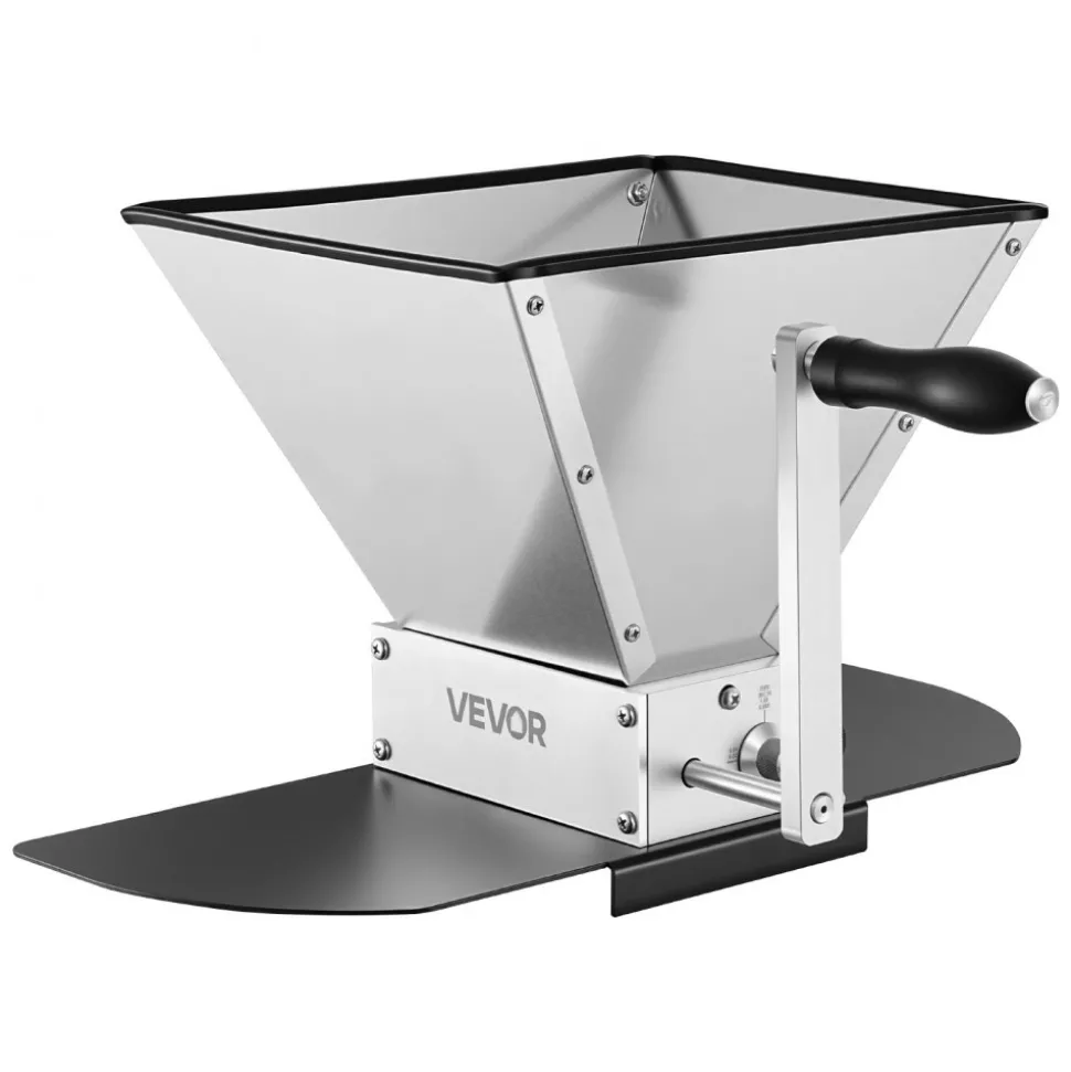 VEVOR Manual Grain Mill, Homebrew Malt Grinder, Adjustable Barley Mill Crusher for Wheat Beer Brewing - with 2 Stainless Steel Rollers, 1.06 Gallon Hopper & Metal Base Plate