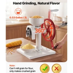 VEVOR Manual Grain Mill with Flywheel, Hand-Crank Corn Grinder, Heavy-Duty Carbon Steel Wheat Grinding Mill with Adjustable Fineness & 0.53 Gallon Hopper for Grains Spices Coffee Beans Nuts