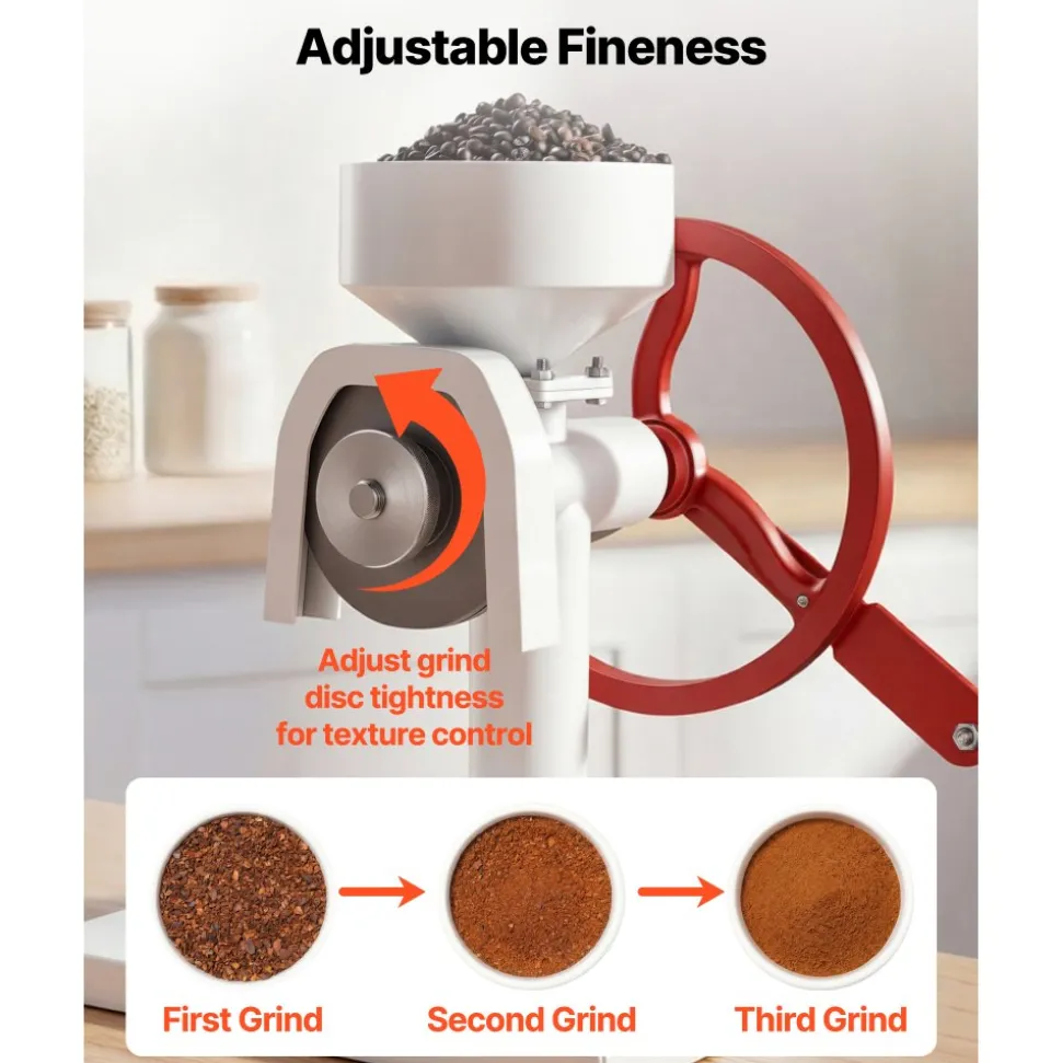 VEVOR Manual Grain Mill with Flywheel, Hand-Crank Corn Grinder, Heavy-Duty Carbon Steel Wheat Grinding Mill with Adjustable Fineness & 0.53 Gallon Hopper for Grains Spices Coffee Beans Nuts