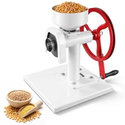 VEVOR Manual Grain Mill with Flywheel, Hand-Crank Corn Grinder, Heavy-Duty Carbon Steel Wheat Grinding Mill with Adjustable Fineness & 0.53 Gallon Hopper for Grains Spices Coffee Beans Nuts