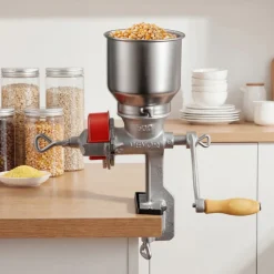 VEVOR Manual Grain Mill with High Hopper, Hand-Crank Corn Grinder, Heavy Duty Cast Iron Wheat Grinding Mill with Stable Table Clamp & Dust Cover for Grains Spices Coffee Beans Nuts