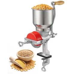 VEVOR Manual Grain Mill with High Hopper, Hand-Crank Corn Grinder, Heavy Duty Cast Iron Wheat Grinding Mill with Stable Table Clamp & Dust Cover for Grains Spices Coffee Beans Nuts