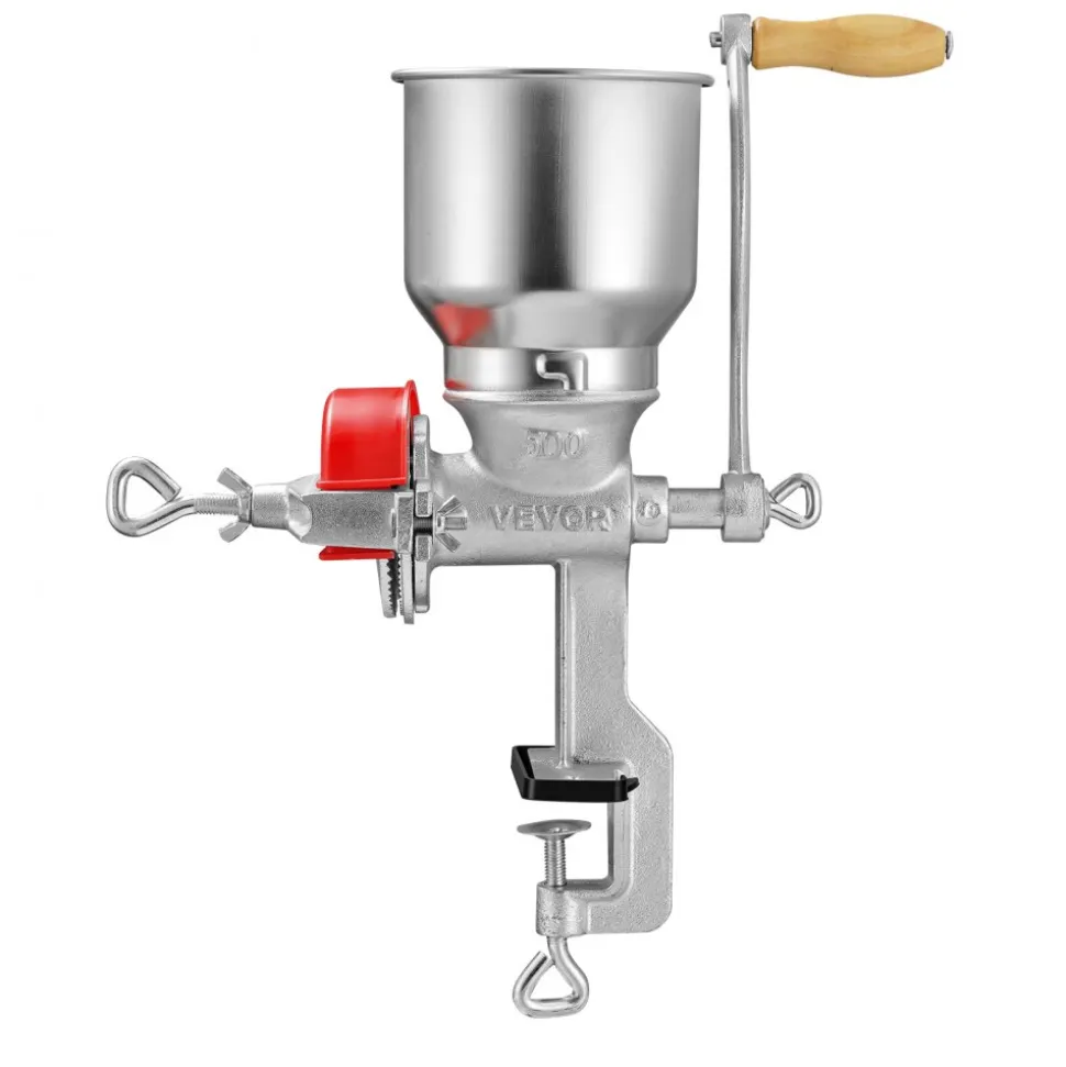 VEVOR Manual Grain Mill with High Hopper, Hand-Crank Corn Grinder, Heavy Duty Cast Iron Wheat Grinding Mill with Stable Table Clamp & Dust Cover for Grains Spices Coffee Beans Nuts