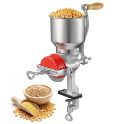 VEVOR Manual Grain Mill with High Hopper, Hand-Crank Corn Grinder, Heavy Duty Cast Iron Wheat Grinding Mill with Stable Table Clamp & Dust Cover for Grains Spices Coffee Beans Nuts