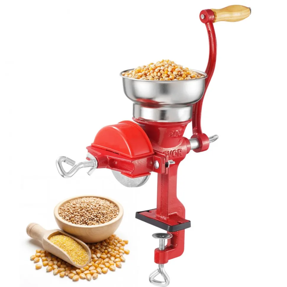 VEVOR Manual Grain Mill with Low Hopper, Hand-Crank Corn Grinder, Heavy Duty Cast Iron Wheat Grinding Mill with Stable Table Clamp & Dust Cover for Grains Spices Coffee Beans Nuts
