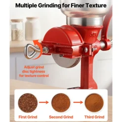 VEVOR Manual Grain Mill with Low Hopper, Hand-Crank Corn Grinder, Heavy Duty Cast Iron Wheat Grinding Mill with Stable Table Clamp & Dust Cover for Grains Spices Coffee Beans Nuts