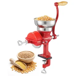 VEVOR Manual Grain Mill with Low Hopper, Hand-Crank Corn Grinder, Heavy Duty Cast Iron Wheat Grinding Mill with Stable Table Clamp & Dust Cover for Grains Spices Coffee Beans Nuts