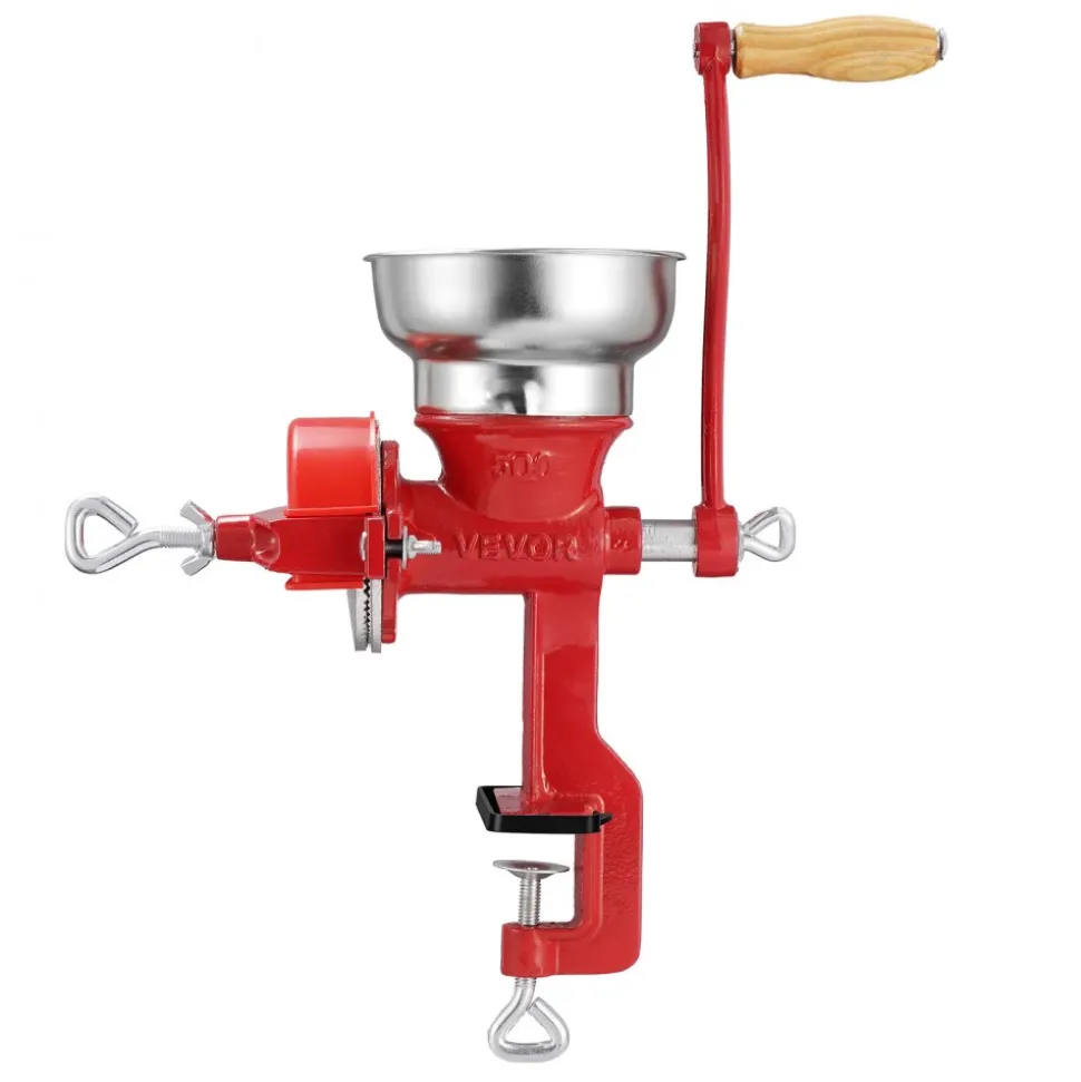 VEVOR Manual Grain Mill with Low Hopper, Hand-Crank Corn Grinder, Heavy Duty Cast Iron Wheat Grinding Mill with Stable Table Clamp & Dust Cover for Grains Spices Coffee Beans Nuts