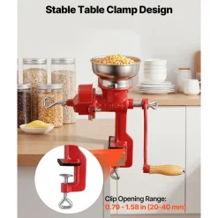 VEVOR Manual Grain Mill with Low Hopper, Hand-Crank Corn Grinder, Heavy Duty Cast Iron Wheat Grinding Mill with Stable Table Clamp & Dust Cover for Grains Spices Coffee Beans Nuts