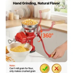 VEVOR Manual Grain Mill with Low Hopper, Hand-Crank Corn Grinder, Heavy Duty Cast Iron Wheat Grinding Mill with Stable Table Clamp & Dust Cover for Grains Spices Coffee Beans Nuts