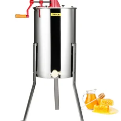 VEVOR Manual Honey Extractor, 3 Frames Honey Spinner Extractor, Stainless Steel Beekeeping Extraction, Honeycomb Drum Spinner with Lid, Apiary Centrifuge Equipment with Height Adjustable Stand
