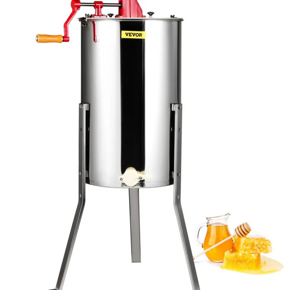 VEVOR Manual Honey Extractor, 3 Frames Honey Spinner Extractor, Stainless Steel Beekeeping Extraction, Honeycomb Drum Spinner with Lid, Apiary Centrifuge Equipment with Height Adjustable Stand