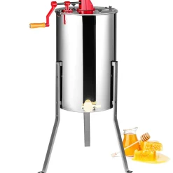 VEVOR Manual Honey Extractor, 2/4 Frames Honey Spinner Extractor, Stainless Steel Beekeeping Extraction, Honeycomb Drum Spinner with Lid, Apiary Centrifuge Equipment with Height Adjustable Stand