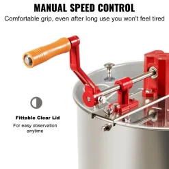 VEVOR Manual Honey Extractor, 2/4 Frames Honey Spinner Extractor, Stainless Steel Beekeeping Extraction, Honeycomb Drum Spinner with Lid, Apiary Centrifuge Equipment with Height Adjustable Stand