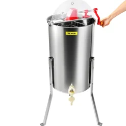 VEVOR Manual Honey Extractor, 2/4 Frames Honey Spinner Extractor, Stainless Steel Beekeeping Extraction, Honeycomb Drum Spinner with Lid, Apiary Centrifuge Equipment with Height Adjustable Stand