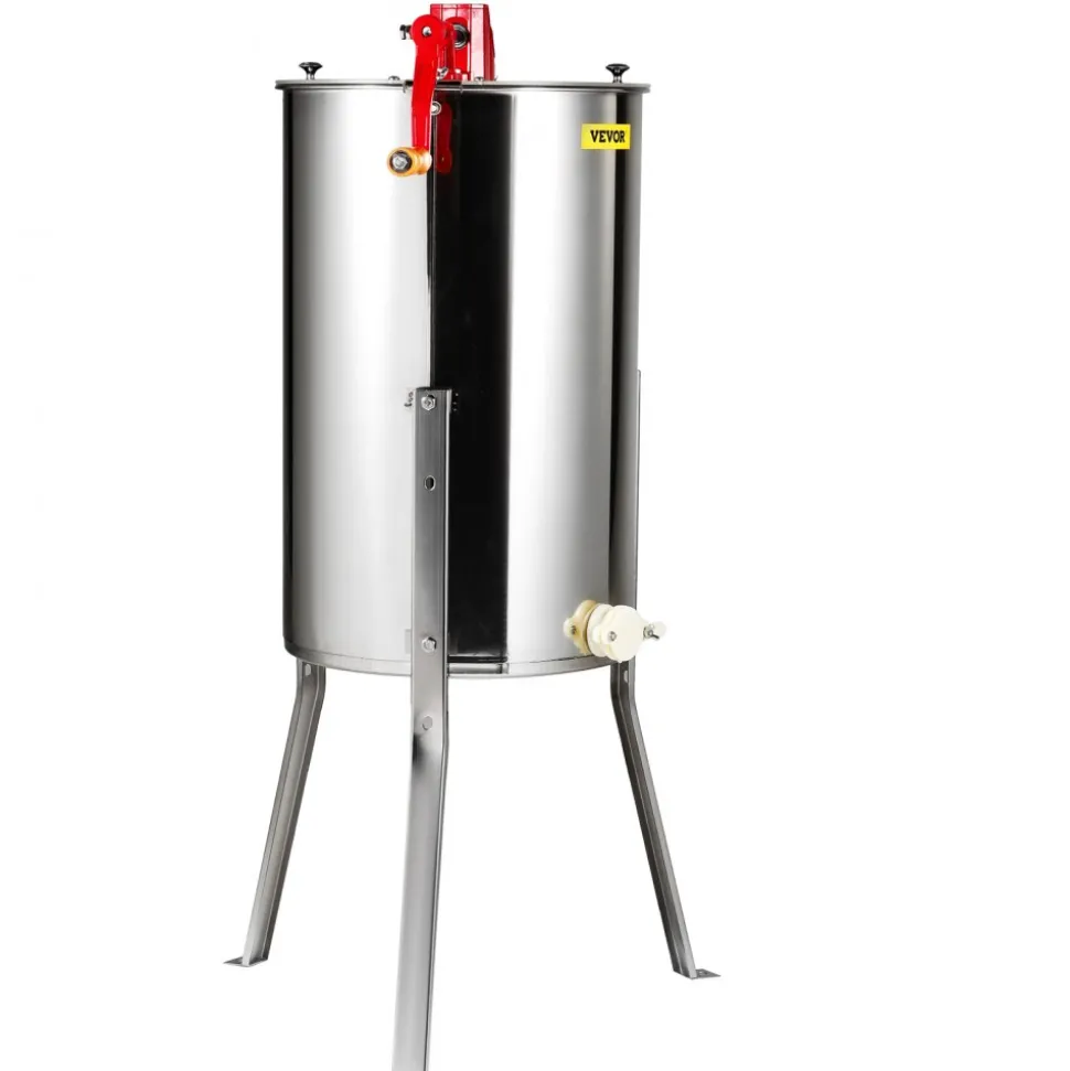 VEVOR Manual Honey Extractor, 2/4 Frames Honey Spinner Extractor, Stainless Steel Beekeeping Extraction, Honeycomb Drum Spinner with Lid, Apiary Centrifuge Equipment with Height Adjustable Stand