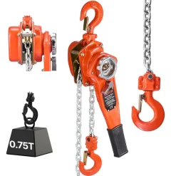 VEVOR Manual Lever Chain Hoist, 3/4T 1650LBS Capacity Heavy Duty Come Along, 5FT Lift G80 Alloy Steel Chain With Dual Pawl Mechanical Brake,360°Rotating Hooks, for Warehouse Construction Garage