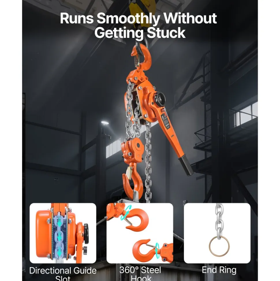 VEVOR Manual Lever Chain Hoist, 6T 13200LBS Capacity Heavy Duty Come Along, 10FT Lift G80 Alloy Steel Chain With Dual Pawl Mechanical Brake,360°Rotating Hooks, for Warehouse Construction Garage