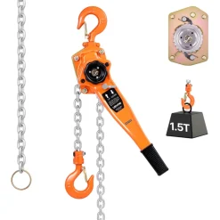 VEVOR Manual Lever Chain Hoist, 1-1/2T 3300LBS Capacity Heavy Duty Come Along, 10FT Lift G80 Alloy Steel Chain With Dual Pawl Mechanical Brake,360°Rotating Hooks, for Warehouse Construction Garage