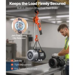 VEVOR Manual Lever Chain Hoist, 3/4T 1650LBS Capacity Heavy Duty Come Along, 10FT Lift G80 Alloy Steel Chain With Dual Pawl Mechanical Brake,360°Rotating Hooks, for Warehouse Construction Garage