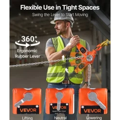 VEVOR Manual Lever Chain Hoist, 3/4T 1650LBS Capacity Heavy Duty Come Along, 10FT Lift G80 Alloy Steel Chain With Dual Pawl Mechanical Brake,360°Rotating Hooks, for Warehouse Construction Garage