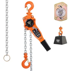 VEVOR Manual Lever Chain Hoist, 1T 2200LBS Capacity Heavy Duty Come Along, 10FT Lift G80 Alloy Steel Chain With Dual Pawl Mechanical Brake,360°Rotating Hooks, for Warehouse Construction Garage